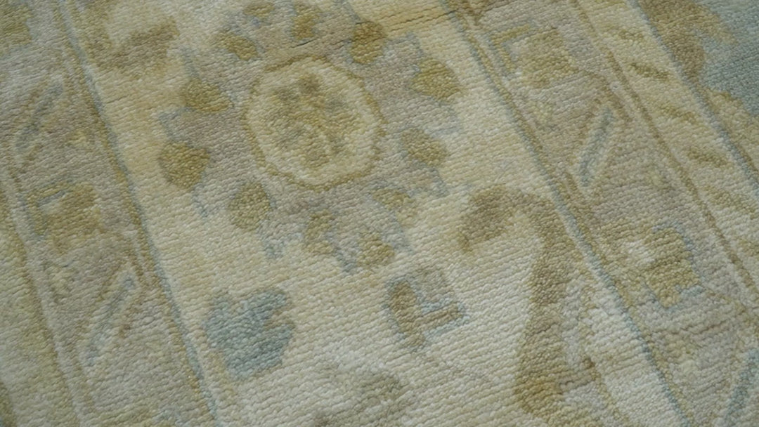 Beige And Blue Traditional Oushak Design 12x15 Hand Knotted Wool Rug