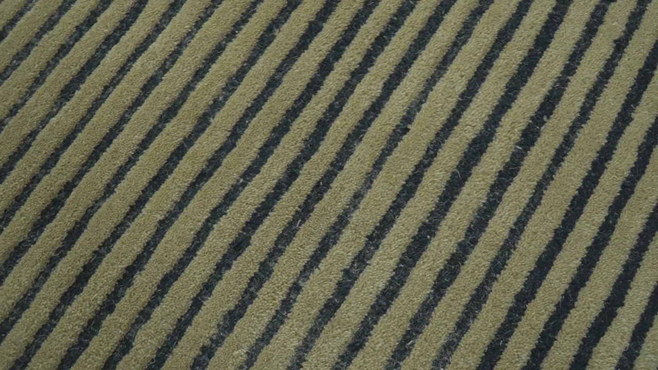 Modern Stripes Design Black And Brown 8x10 Hand Tufted Wool Area Rug