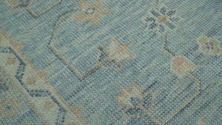 Traditional Turkish Design Blue And Beige Hand Knotted Wool Area Rug