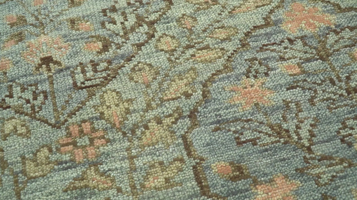 Custom Made Silver, Pink And Brown Floral Motifs Design Hand Knotted wool area rug