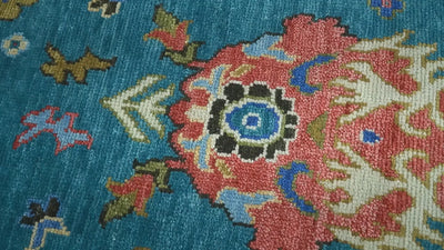 Custom Made Antique Style Hand Knotted Teal and Purple Traditional Oushak Multi Size Wool Rug