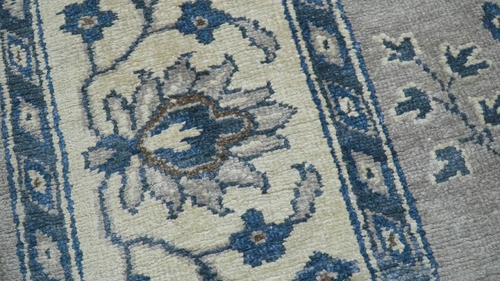Traditional Oriental Gray And Blue Hand knotted Art Silk Area Rug