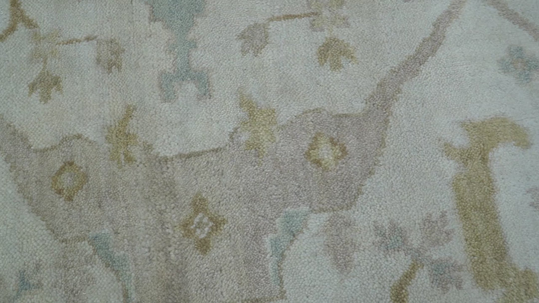 Hand Knotted Beige And Blue Traditional Oushak Design 6x9 Wool Rug