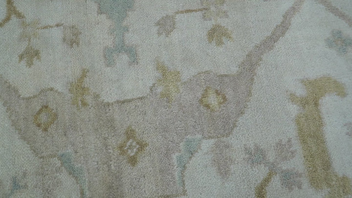 Hand Knotted Beige And Blue Traditional Oushak Design 6x9 Wool Rug