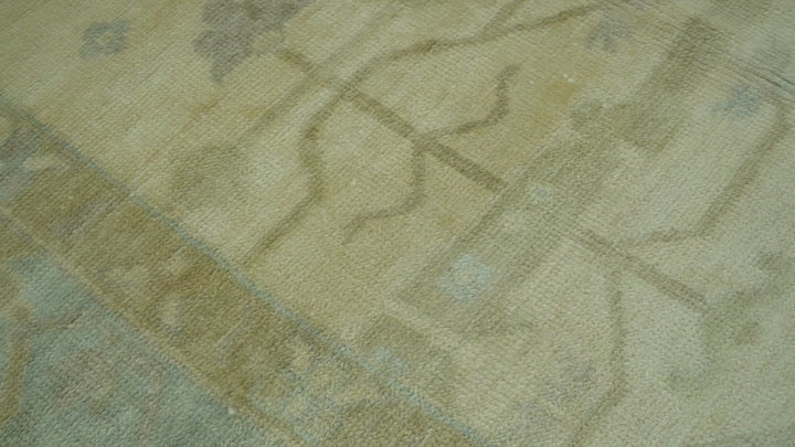 Traditional Oushak Design Blue And Beige Hand Knotted 10x10 Wool Area Rug