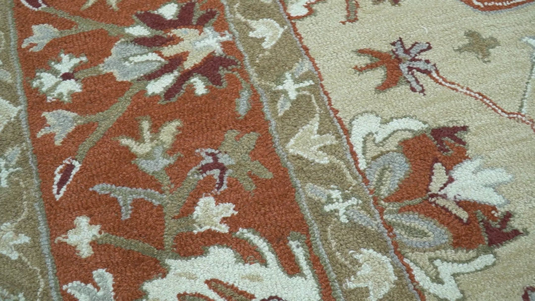 Custom Made Beige And Brown Traditional Oriental Design Hand Tufted Wool Area Rug