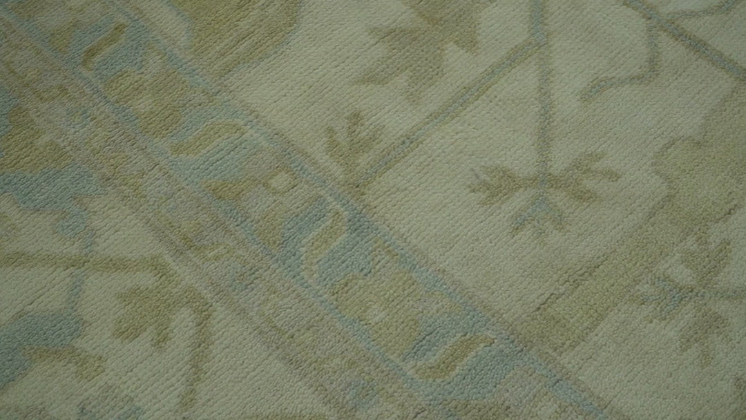 Traditional Turkish Oushak Design Beige And Blue Hand Knotted 12.4x15 Wool Area Rug