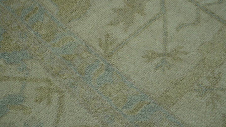 Traditional Turkish Oushak Design Beige And Blue Hand Knotted 12.4x15 Wool Area Rug