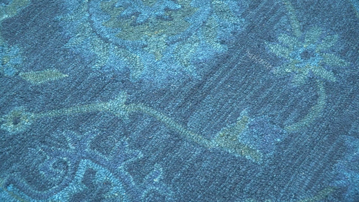 Sky Custom Made Blue Traditional Oushak Design Overdyed Wool Rug
