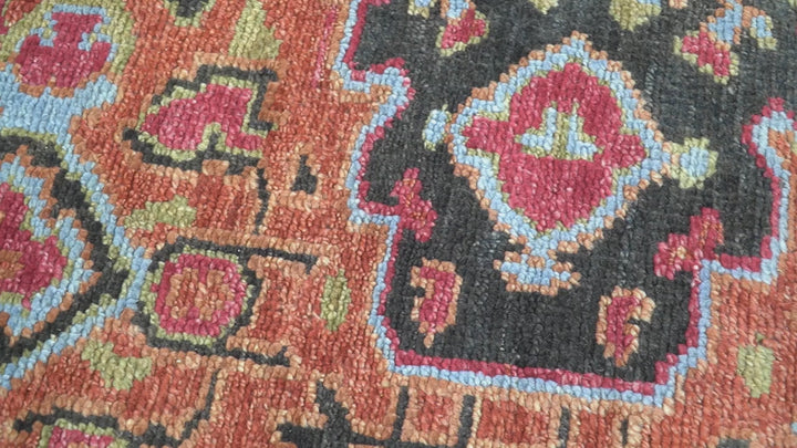 Custom Made Traditional Central Medallions Design Rust And Black Hand Knotted Wool Rug