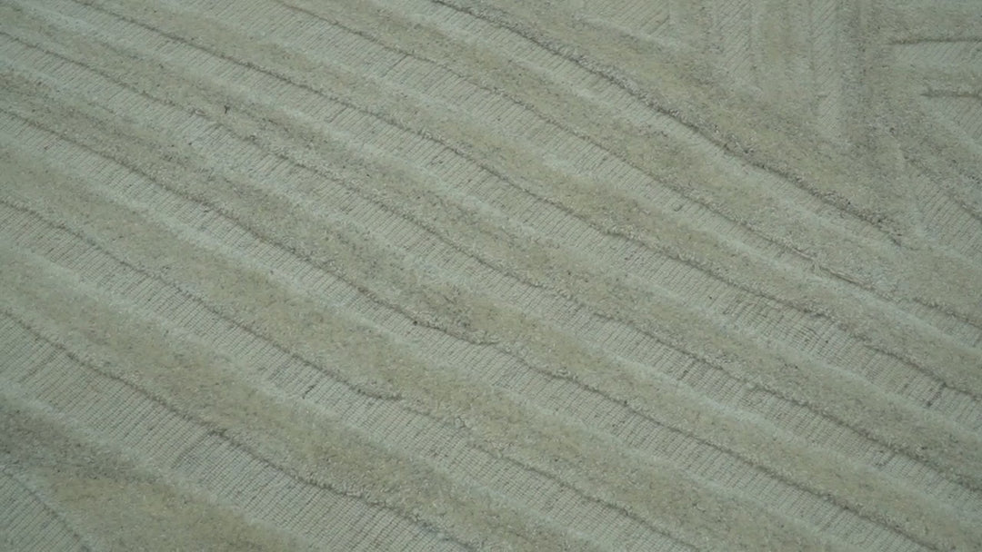 Modern Geometrical Pattern Silver Hand Knotted 10x13 Wool Area Rug