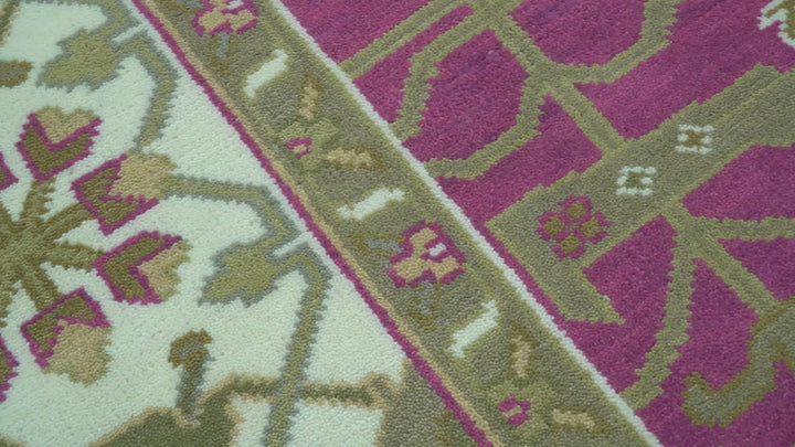 Purple, Ivory And Beige Traditional Oushak Design Hand Knotted 9x13 wool area rug