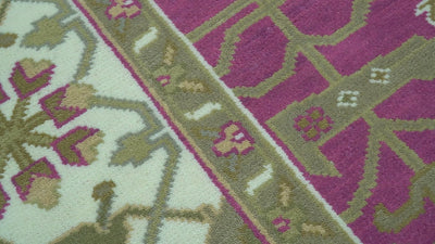 Purple, Ivory And Beige Traditional Oushak Design Hand Knotted 9x13 wool area rug