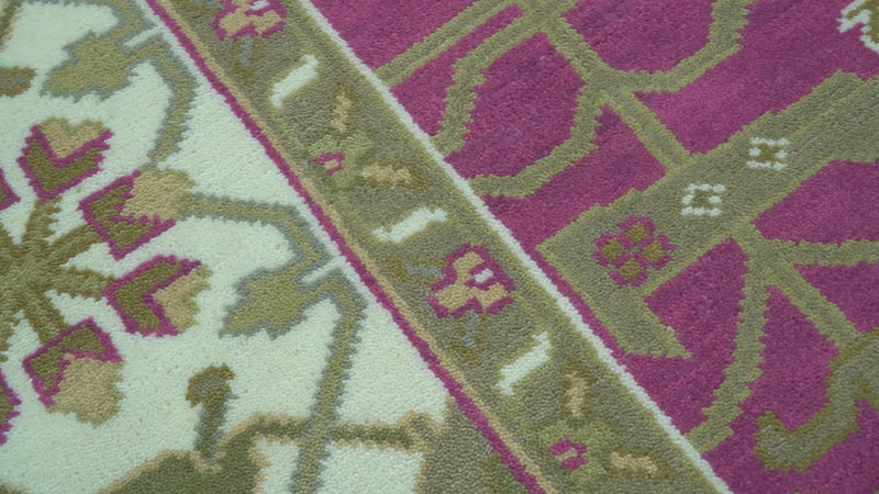 Purple, Ivory And Beige Traditional Oushak Design Hand Knotted 9x13 wool area rug
