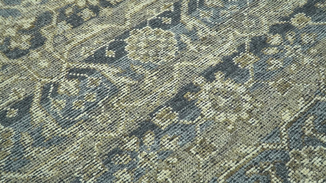 Custom Made Antique Charcoal Blue Transitional Hand Knotted Wool Area Rug