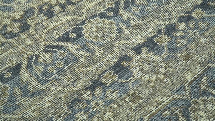 Custom Made Antique Charcoal Blue Transitional Hand Knotted Wool Area Rug