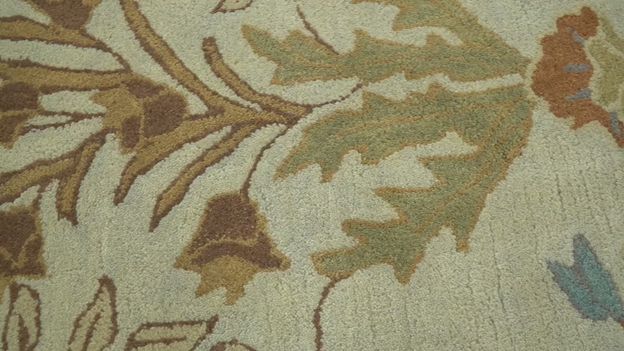 Beige And Brown Traditional Floral Design Hand Tufted 8x10 Wool Area Rug