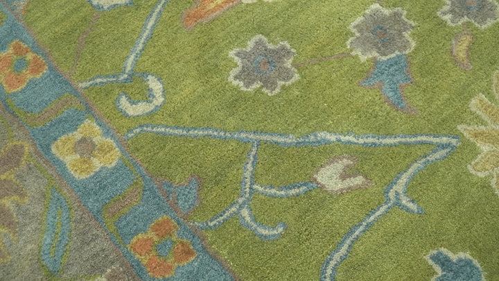 Custom Made Traditional Floral Design Green And Blue Hand Tufted wool Area Rug
