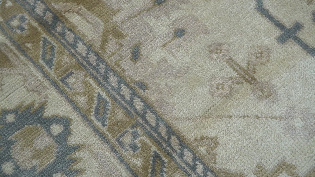 Hand Knotted Ivory And Gray Traditional Oushak Design 8x10 Wool Rug