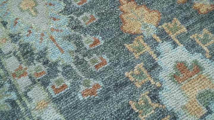 Custom Made Antique Hand Knotted Charcoal and Blue Traditional Oushak Design Wool Rug