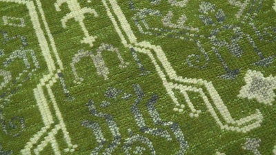 Contemporary Traditional Design Green And Beige Hand Knotted Custom Made Wool Rug