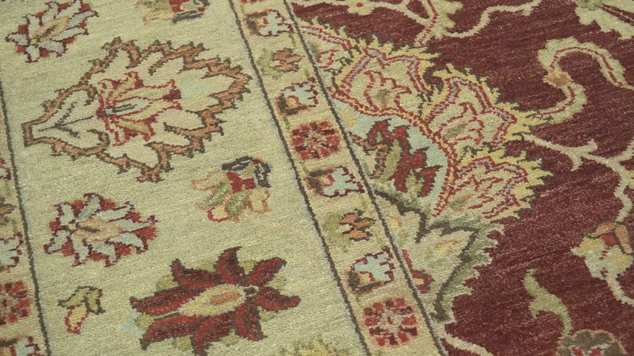 8X10 Fine Hand Knotted Rust And Gold Traditional Design Wool Rug