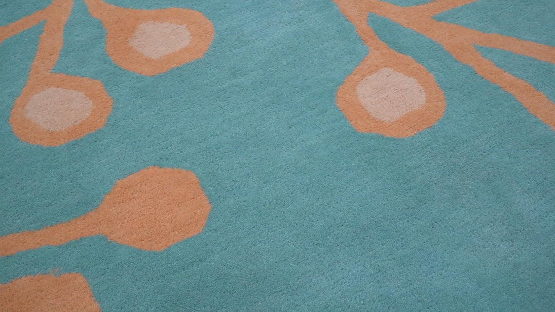 Custom Made Modern Floral Design Blue Hand Tufted Wool Area Rug