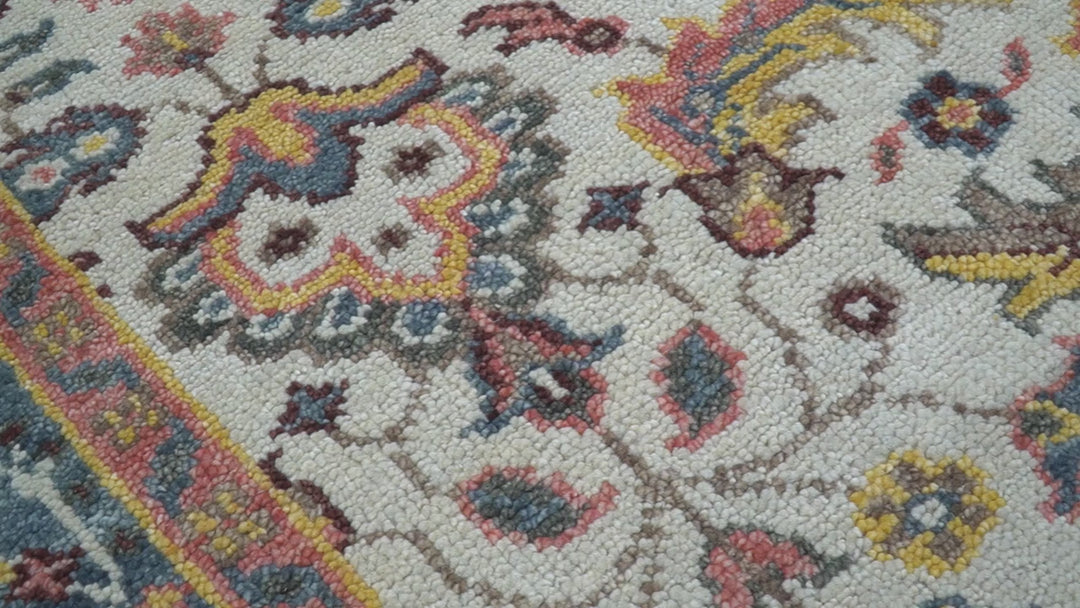 Kelly Turkish Design Ivory And Blue Hand Knotted Wool Rug