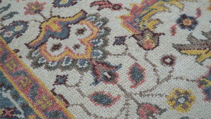 Kelly Turkish Design Ivory And Blue Hand Knotted Wool Rug