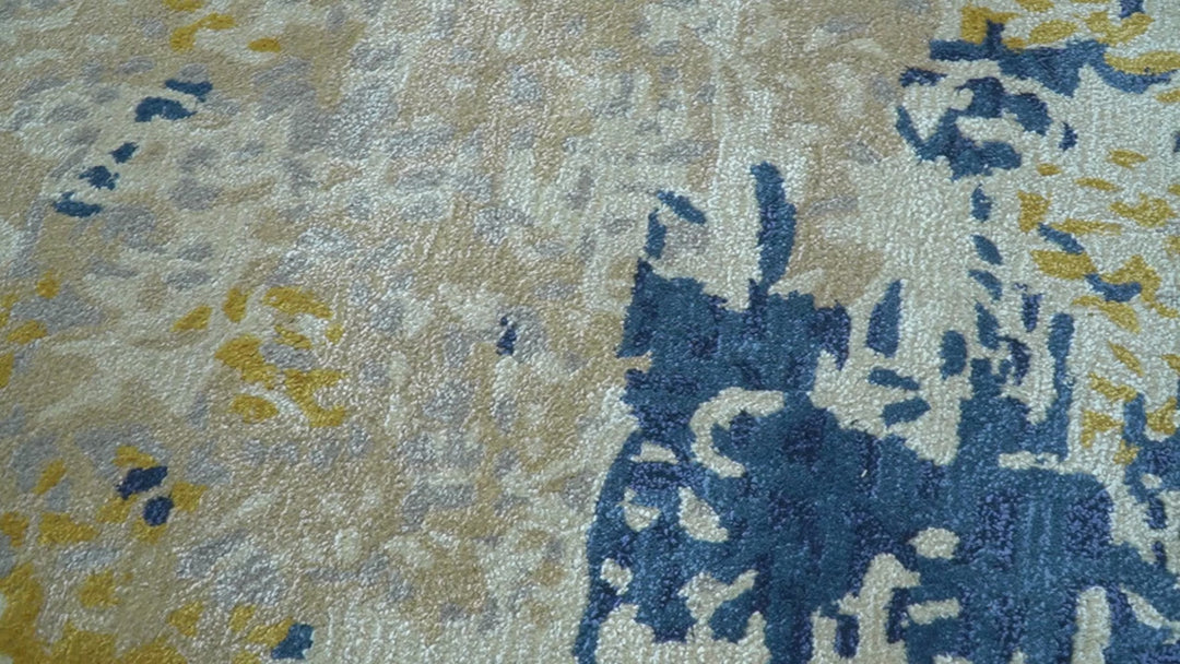 Custom Made Modern Abstract Blue And Beige Hand Tufted Wool-Art Silk Rug