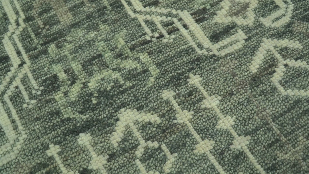 Custom Made Beige And Green  Modern Geometrical Design Hand Knotted wool rug