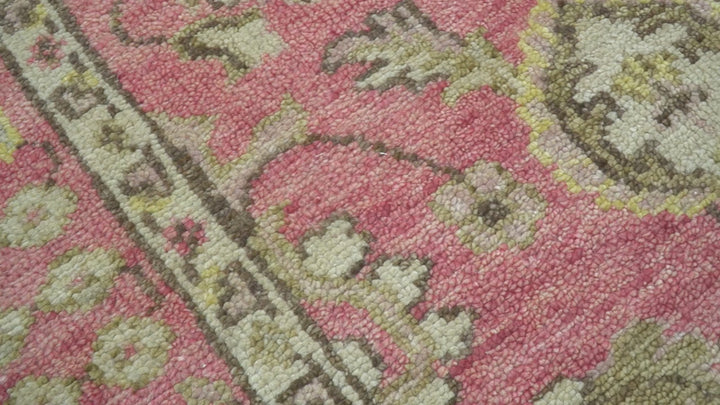 Custom Made Pink and Beige Oushak Hand Knotted Wool Rug