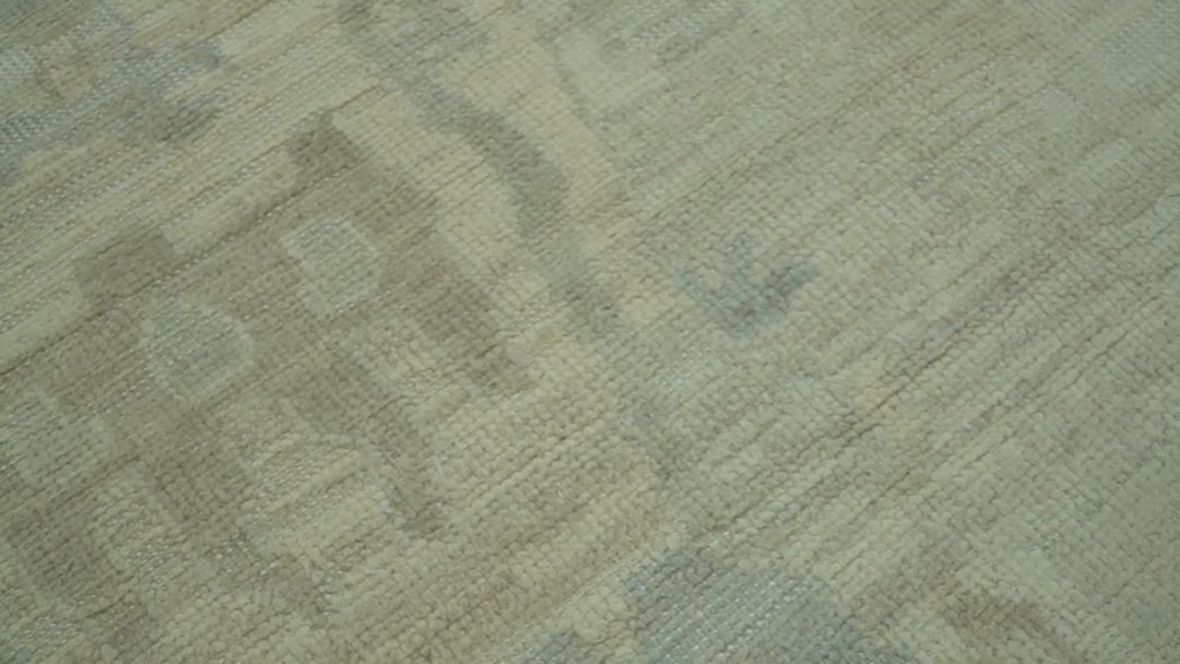 Custom Made Modern Ikat Design Beige And Blue Hand Knotted Wool Area Rug