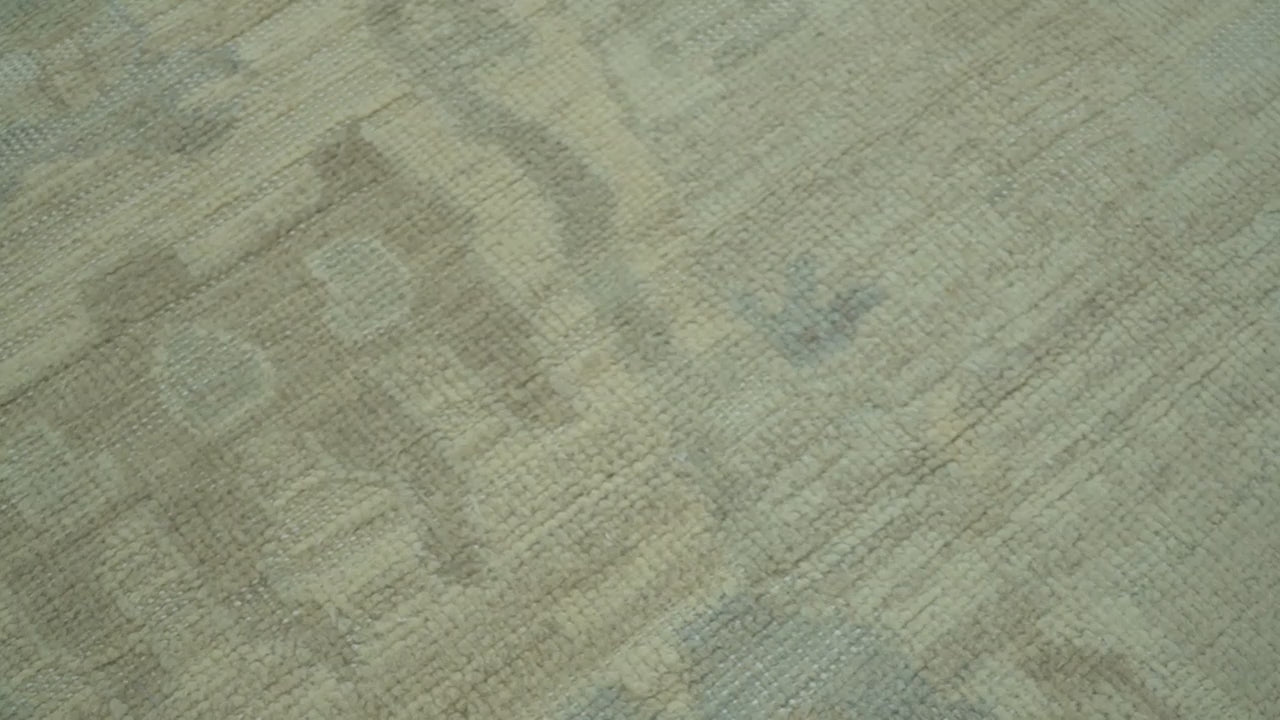 Custom Made Modern Ikat Design Beige And Blue Hand Knotted Wool Area Rug