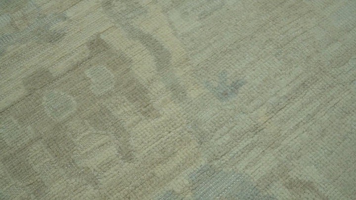 Custom Made Modern Ikat Design Beige And Blue Hand Knotted Wool Area Rug