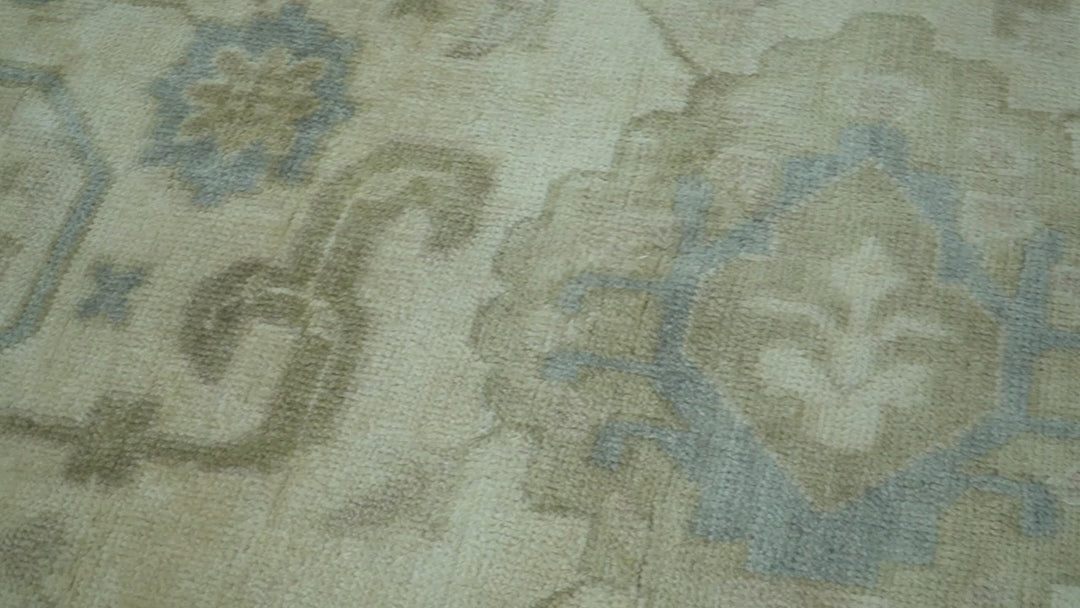 Traditional Oushak Design Blue And Beige Hand Knotted 9x12 Wool Area Rug
