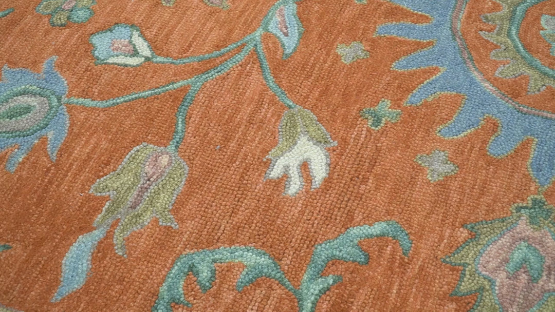 Custom Made Oriental Uzbek Design Floral Rust Hand Tufted Wool Area Rug