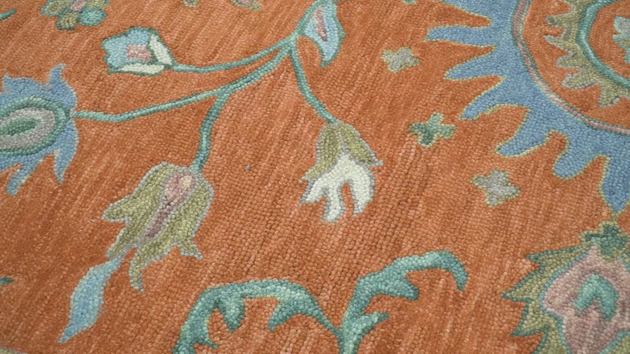 Custom Made Oriental Uzbek Design Floral Rust Hand Tufted Wool Area Rug