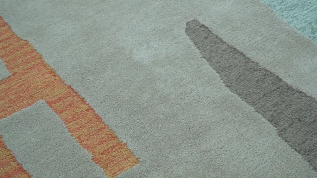 Custom Made Modern Abstract Gray And Blue Hand Tufted Wool Area Rug