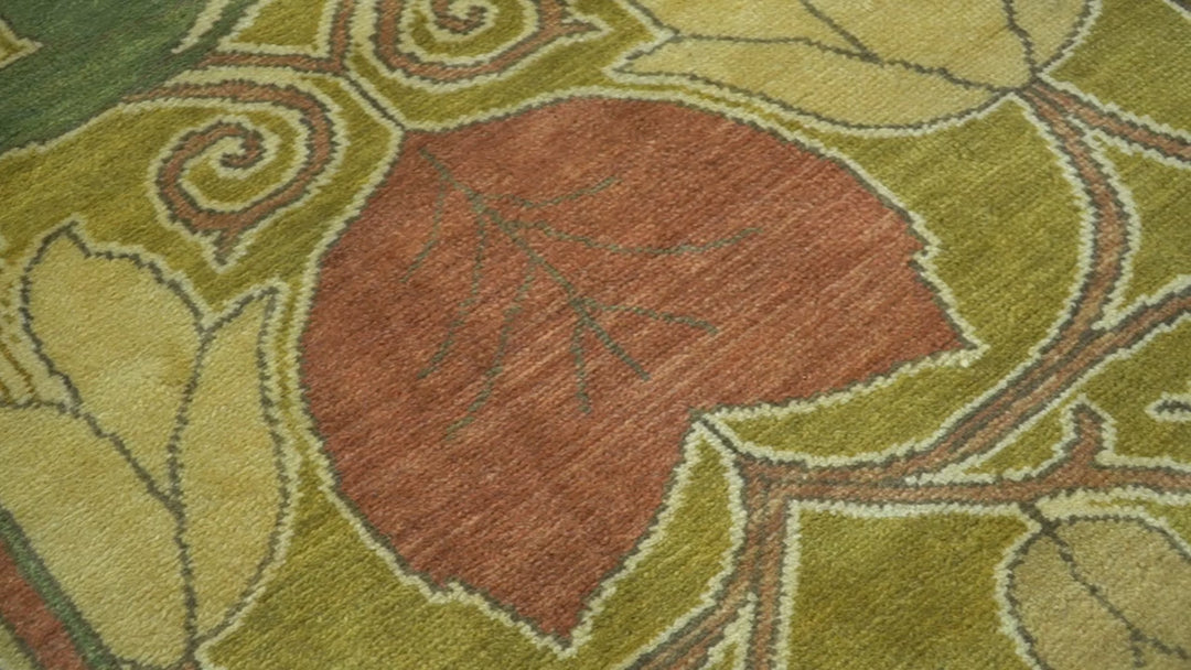 Art and Craft Design Olive Green And Brown Hand Knotted 8x10 Wool Area Rug