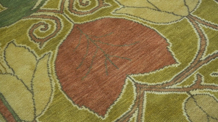 Art and Craft Design Olive Green And Brown Hand Knotted 8x10 Wool Area Rug