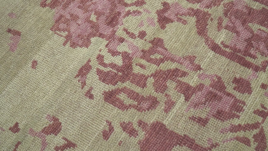 Traditional Transitional Beige And Pink Hand knotted Wool Area Rug