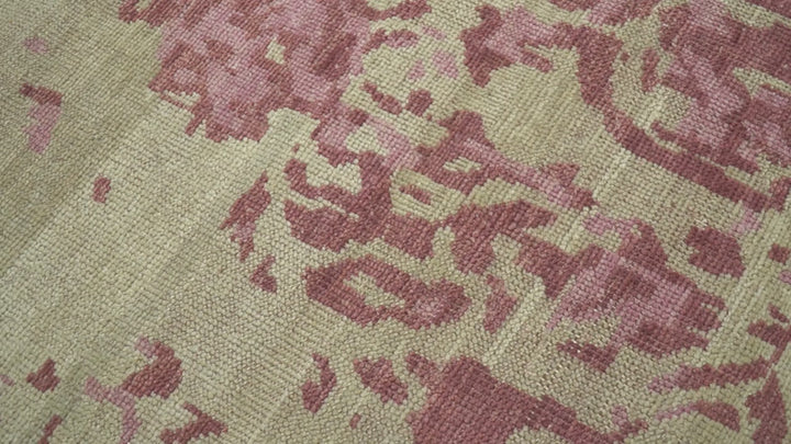 Traditional Transitional Beige And Pink Hand knotted Wool Area Rug