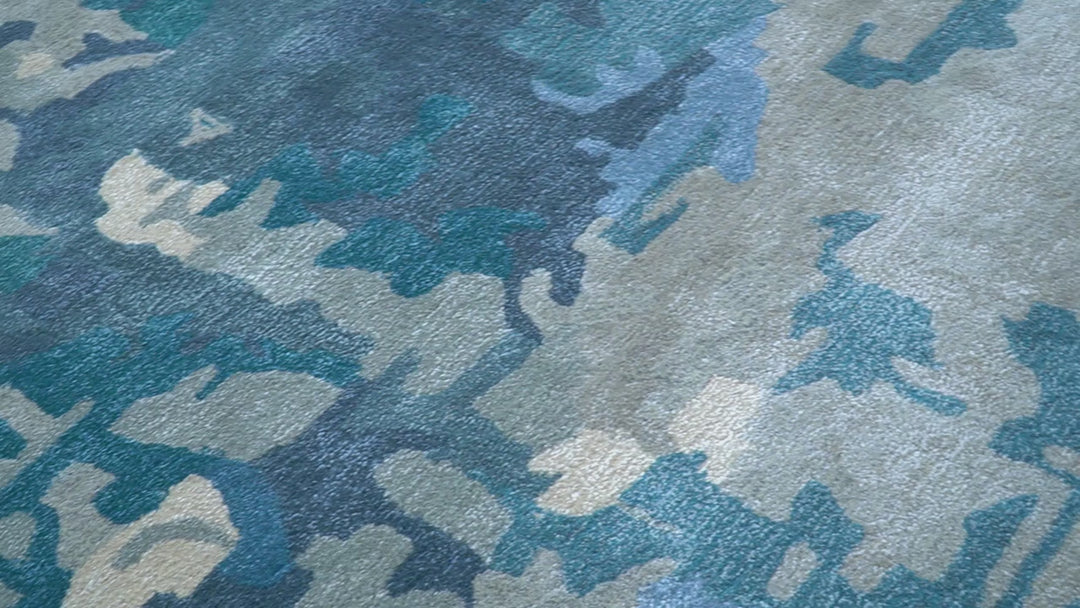 Custom Made Modern Abstract Blue Hand Tufted Wool Art-Silk Rug