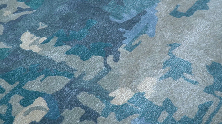 Custom Made Modern Abstract Blue Hand Tufted Wool Art-Silk Rug