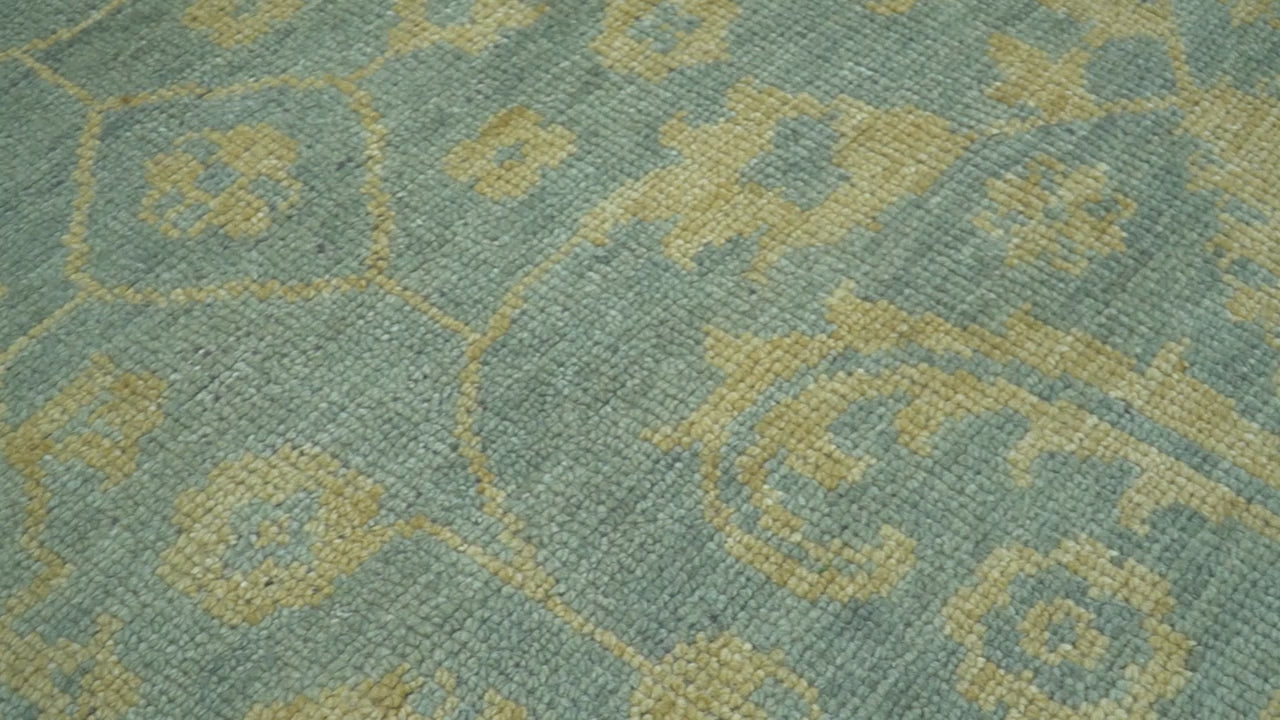 Custom Made Blue And Beige Traditional Floral Hand Knotted Wool Rug