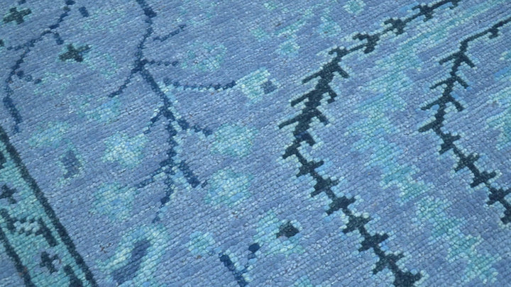 Custom Made Oriental Design Blue Hand Knotted Wool Rug