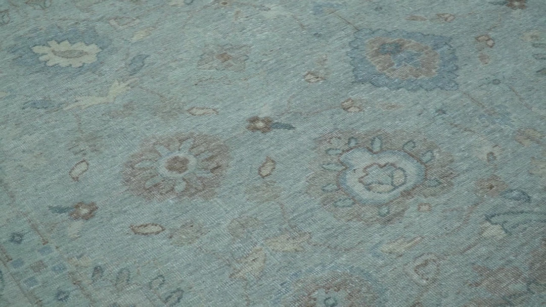 Traditional Turkish Design Blue And Beige 10x14 Hand Knotted Wool Area Rug