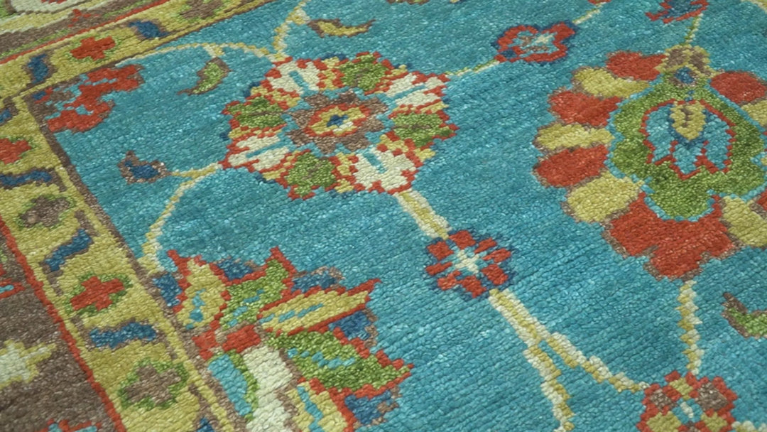 Custom Made Blue And Brown Traditional Floral Hand Knotted Wool Rug