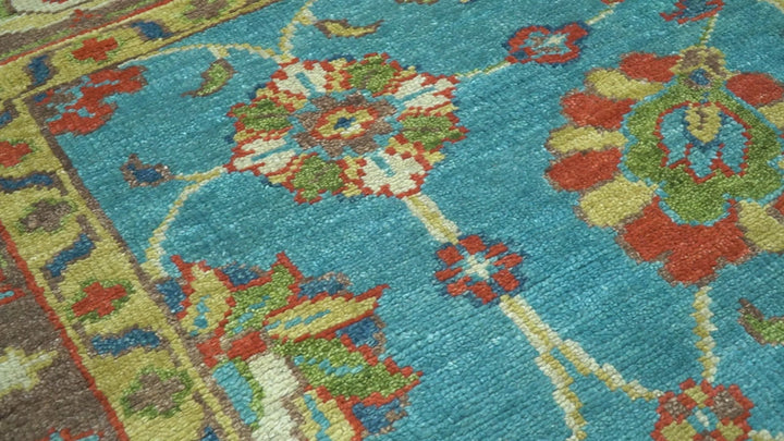 Custom Made Blue And Brown Traditional Floral Hand Knotted Wool Rug